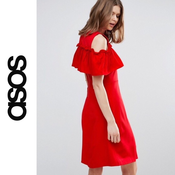 🆕ASOS Ruffle Cold Shoulder Skater Dress✨NWT! - Picture 1 of 11